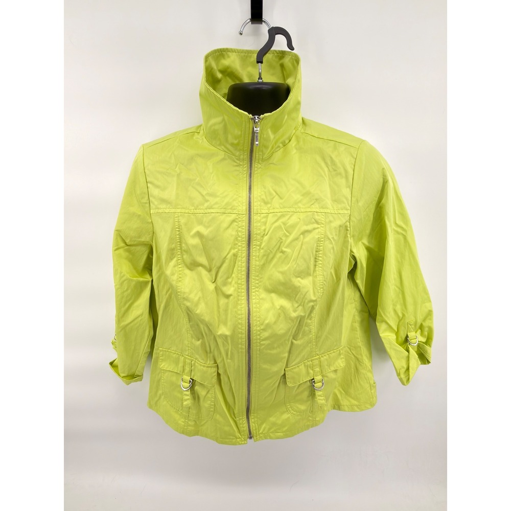 Chico's Zenergy Windbreaker Jacket Womens 2 Large Lime Green Full Zip